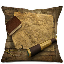Old World Map With Telescope Pillows 63966126