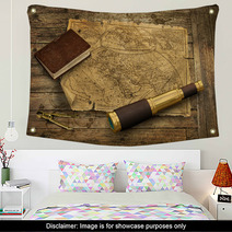 Old World Map With Telescope Wall Art 63966126
