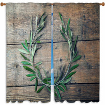 Olive Tree Wreath Window Curtains 63684398