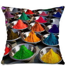 On The Photo: Colorful Tika Powders On Orcha Market India Pillows 40680672