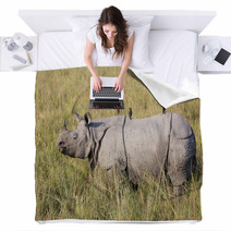 One Horned Rhinoceros In Kaziranga National Park Blankets 62326846