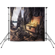 Open Treasure Chest With Bright Gold In A Cave Backdrops 36102802