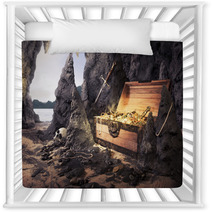 Open Treasure Chest With Bright Gold In A Cave Nursery Decor 36102802
