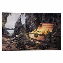 Open Treasure Chest With Bright Gold In A Cave Rugs 36102802