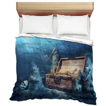 Open Treasure Chest With Bright Gold Underwater Bedding 36102855