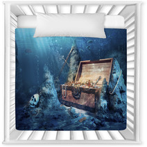 Open Treasure Chest With Bright Gold Underwater Nursery Decor 36102855