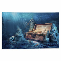Open Treasure Chest With Bright Gold Underwater Rugs 36102855