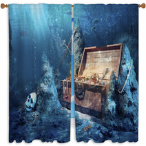 Open Treasure Chest With Bright Gold Underwater Window Curtains 36102855