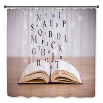Opened Book With Flying Letters Bath Decor 71442960