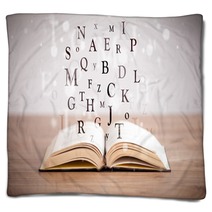 Opened Book With Flying Letters Blankets 71442960
