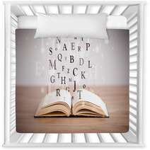Opened Book With Flying Letters Nursery Decor 71442960