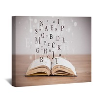 Opened Book With Flying Letters Wall Art 71442960