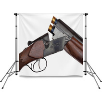 Opened Double barrelled Hunting Loaded Gun Closeup Isolated Backdrops 63025973