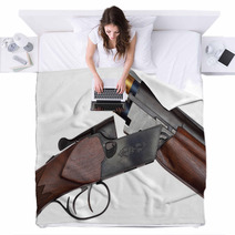 Opened Double barrelled Hunting Loaded Gun Closeup Isolated Blankets 63025973