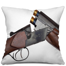 Opened Double barrelled Hunting Loaded Gun Closeup Isolated Pillows 63025973