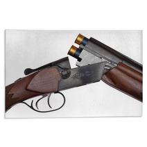 Opened Double barrelled Hunting Loaded Gun Closeup Isolated Rugs 63025973