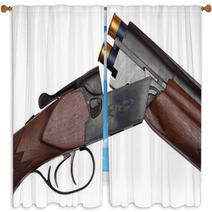 Opened Double barrelled Hunting Loaded Gun Closeup Isolated Window Curtains 63025973