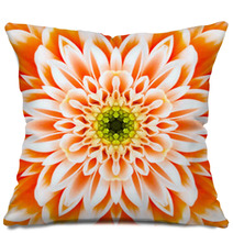 Orange And White Flower Mandala Kaleidoscopic Pillows 61082719