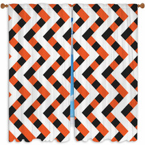 Orange Black And White Zig Zag Lines Pattern Background Design Window Curtains 118447031