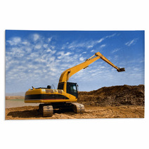 Orange Excavator At Construction Irrigation Canal In Desert Rugs 59047549