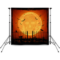 Orange Moon With Skull Backdrops 68087238