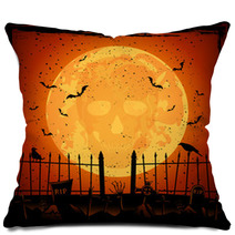 Orange Moon With Skull Pillows 68087238