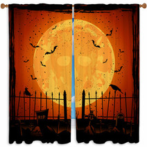 Orange Moon With Skull Window Curtains 68087238