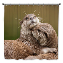 Oriental Short-Clawed Otters Cuddling Bath Decor 34028372