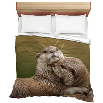 Oriental Short-Clawed Otters Cuddling Bedding 34028372