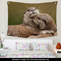 Oriental Short-Clawed Otters Cuddling Wall Art 34028372