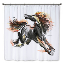 Oriental Style Painting Of A Running Horse Traditional Chinese Ink And Wash Vector Illustration Horse On Flame Bath Decor 178515697