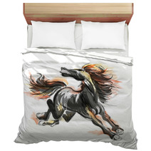 Oriental Style Painting Of A Running Horse Traditional Chinese Ink And Wash Vector Illustration Horse On Flame Bedding 178515697