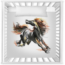 Oriental Style Painting Of A Running Horse Traditional Chinese Ink And Wash Vector Illustration Horse On Flame Nursery Decor 178515697