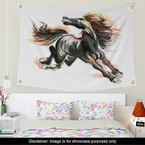 Oriental Style Painting Of A Running Horse Traditional Chinese Ink And Wash Vector Illustration Horse On Flame Wall Art 178515697