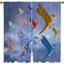 Origami Bird Dreamscape Window Curtains 51270603