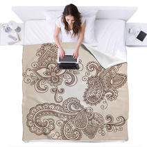 Ornate Henna Paisley Doodle Vector Design Elements Blankets 43523371
