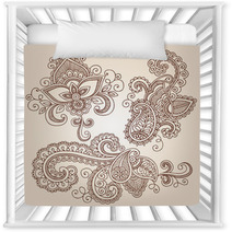 Ornate Henna Paisley Doodle Vector Design Elements Nursery Decor 43523371