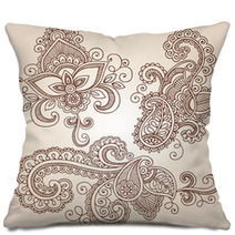 Ornate Henna Paisley Doodle Vector Design Elements Pillows 43523371