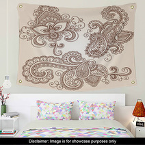 Ornate Henna Paisley Doodle Vector Design Elements Wall Art 43523371