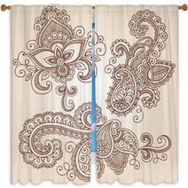 Ornate Henna Paisley Doodle Vector Design Elements Window Curtains 43523371
