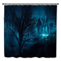 Orror Halloween Haunted House In Creepy Night Forest Bath Decor 105134710