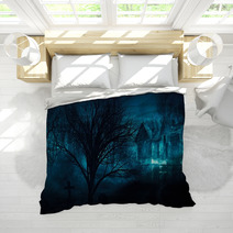 Orror Halloween Haunted House In Creepy Night Forest Bedding 105134710