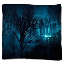Orror Halloween Haunted House In Creepy Night Forest Blankets 105134710