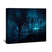 Orror Halloween Haunted House In Creepy Night Forest Wall Art 105134710