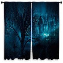 Orror Halloween Haunted House In Creepy Night Forest Window Curtains 105134710