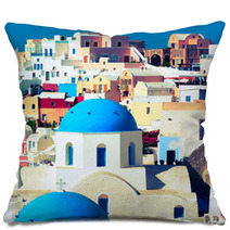 Orthodox Church On The Island Of Santorini, Greece Pillows 58406479