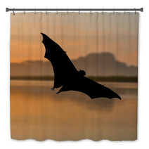 Outdoor Bat Silhouette Flying At Sunset Bath Decor 90186792