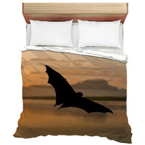 Outdoor Bat Silhouette Flying At Sunset Bedding 90186792
