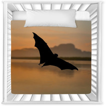 Outdoor Bat Silhouette Flying At Sunset Nursery Decor 90186792