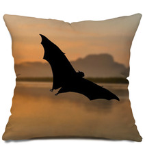 Outdoor Bat Silhouette Flying At Sunset Pillows 90186792